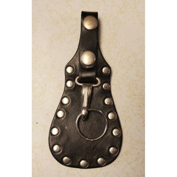 Black Other - Genuine Leather Black & Silver Keychain w/ Clasp & Key Ring